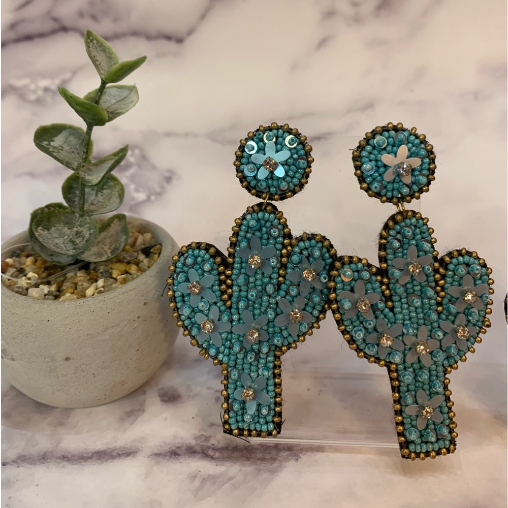 Beaded cactus earrings